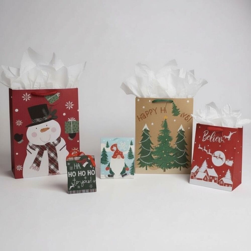 MB3. Set of 6 Festive Mixed Size Holiday Gift Bags